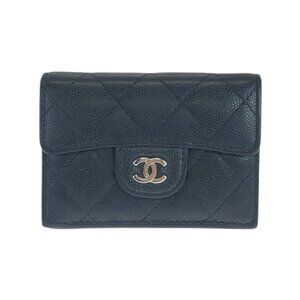CHANEL Black Lambskin Leather Logo Wallet